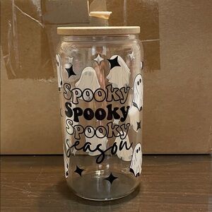 Ghostly Glass Jar with Lid - Black and White